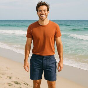 Adidas Mens Blue Check Flat Front Shorts Golf Size 36